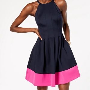 Vince Camuto Navy blue/pink Fit and Flare Navy Scuba dress size 8